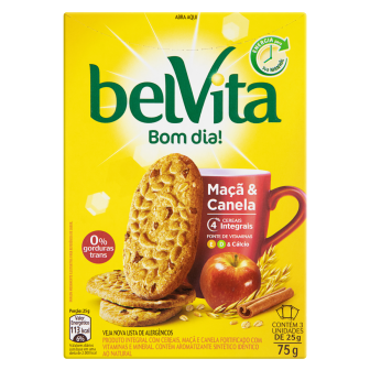BISCOITO INTEGRAL MAÇÃ & CANELA BELVITA CAIXA 75G 3 UNIDADES