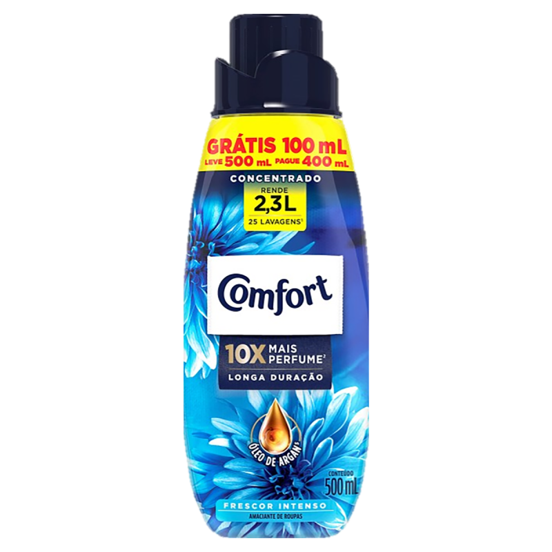 AMACIANTE DE ROUPA CONCENTRADO FRESCOR INTENSO COMFORT FRASCO LEVE 500ML PAGUE 400ML