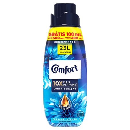 AMACIANTE DE ROUPA CONCENTRADO FRESCOR INTENSO COMFORT FRASCO LEVE 500ML PAGUE 400ML