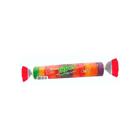 BALA DE GOMA LARANJA, ABACAXI, MAÇÃ, MORANGO OU UVA DORI JUBES FRUIT SNACKS PACOTE 48G