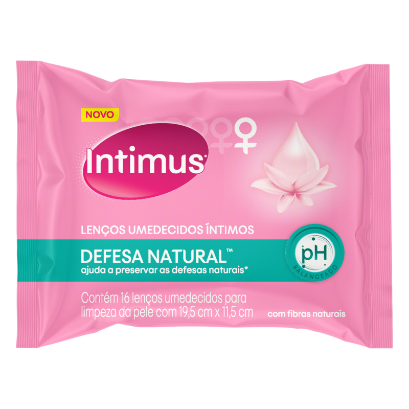 LENÇO UMEDECIDO ÍNTIMO INTIMUS DEFESA NATURAL PACOTE 16 UNIDADES