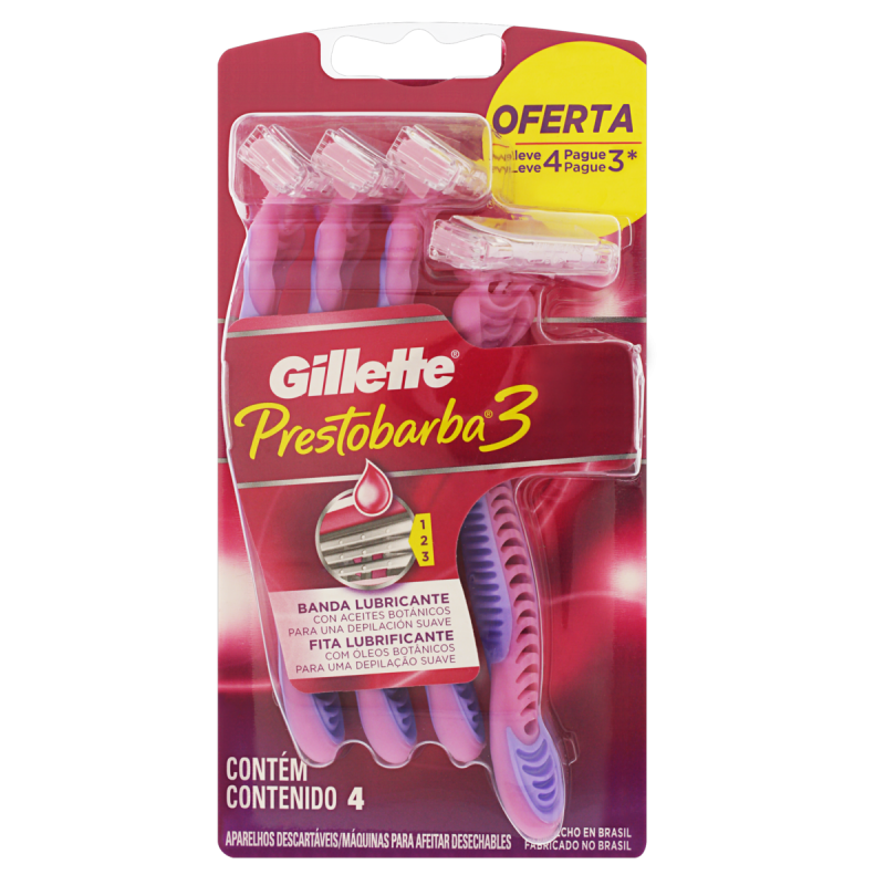 APARELHO DESCARTÁVEL PARA DEPILAR GILLETTE PRESTOBARBA3 LEVE 4 PAGUE 3 UNIDADES