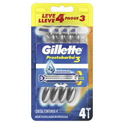 APARELHO DESCARTÁVEL PARA BARBEAR EXTRA SUAVE GILLETTE PRESTOBARBA3 4 UNIDADES PAGUE MENOS