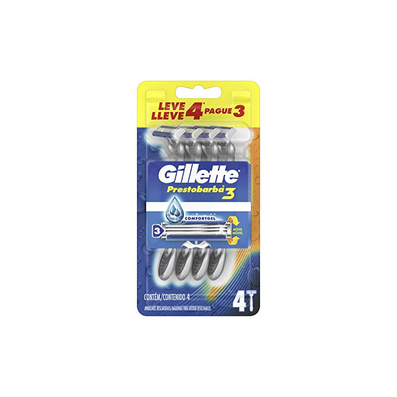 APARELHO DESCARTÁVEL PARA BARBEAR EXTRA SUAVE GILLETTE PRESTOBARBA3 4 UNIDADES PAGUE MENOS