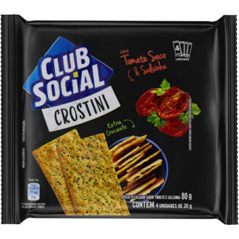 PACK BISCOITO CROSTINI TOMATE SECO & SALSINHA CLUB SOCIAL PACOTE 80G 4 UNIDADES
