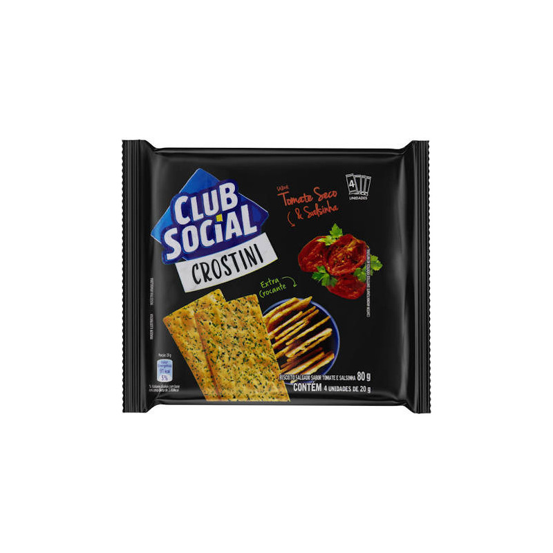 PACK BISCOITO CROSTINI TOMATE SECO & SALSINHA CLUB SOCIAL PACOTE 80G 4 UNIDADES