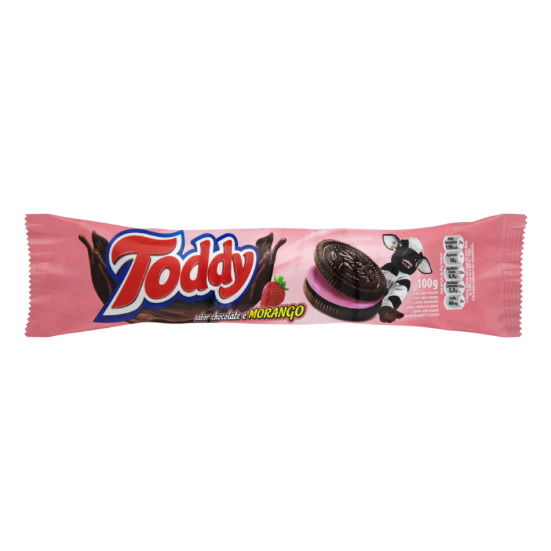 BISCOITO CHOCOLATE RECHEIO MORANGO TODDY PACOTE 100G