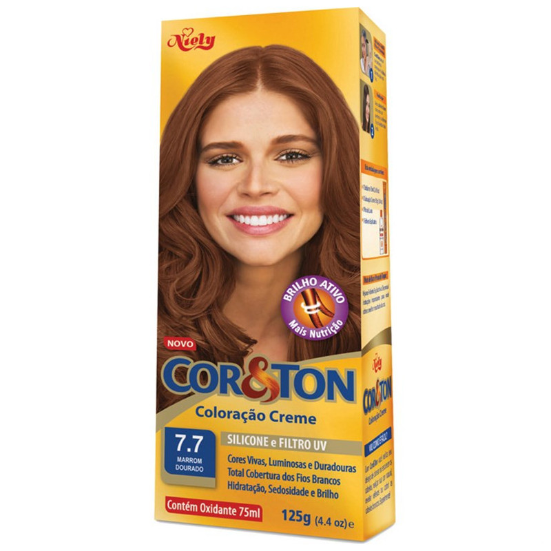 KIT COLORAÇÃO CREME COR 7.7 MARROM DOURADO NIELY COR&TON