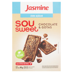 BISCOITO VEGANO INTEGRAL CHOCOLATE & GOTAS ZERO AÇÚCAR JASMINE SOU SWEET CAIXA 75G