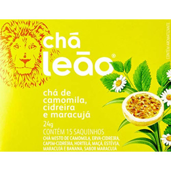CHÁ CAMOMILA, CIDREIRA & MARACUJÁ CHÁ LEÃO CAIXA 24G 15 UNIDADES
