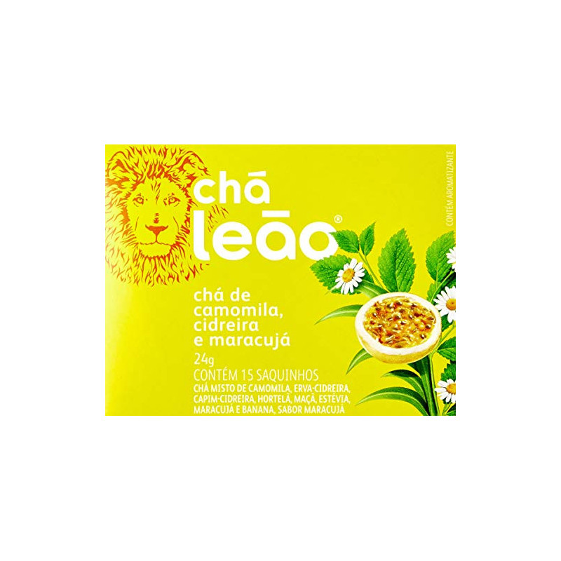 CHÁ CAMOMILA, CIDREIRA & MARACUJÁ CHÁ LEÃO CAIXA 24G 15 UNIDADES
