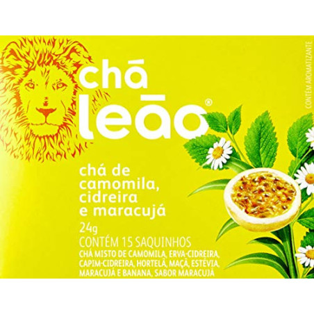 CHÁ CAMOMILA, CIDREIRA & MARACUJÁ CHÁ LEÃO CAIXA 24G 15 UNIDADES
