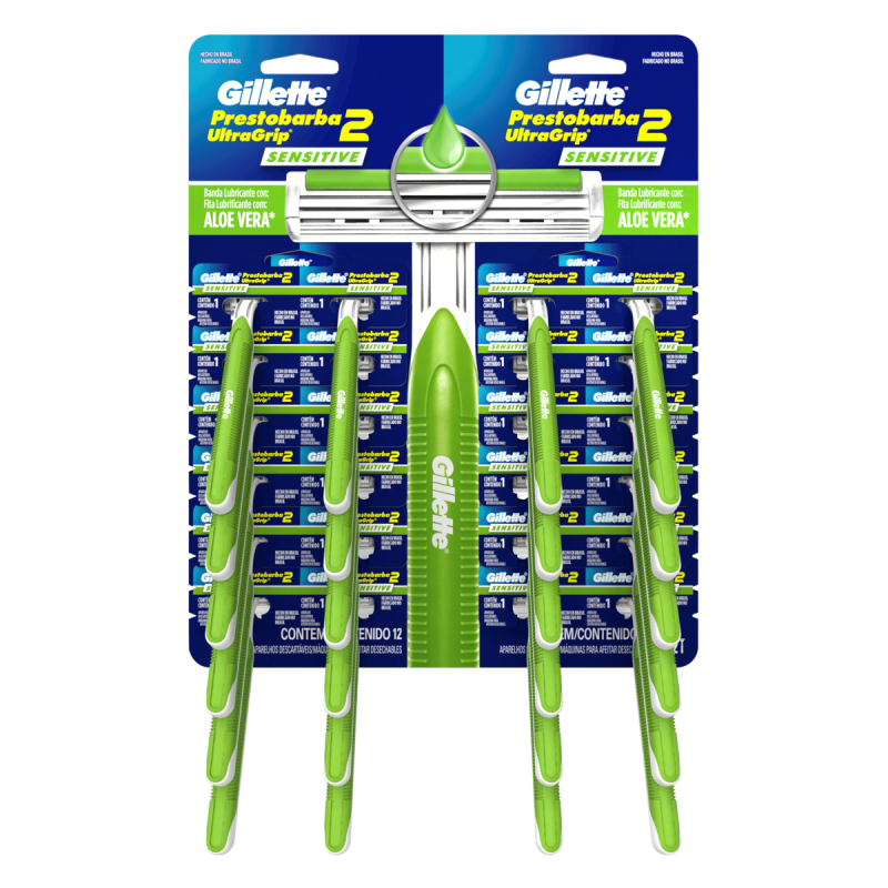 PACK APARELHO DESCARTÁVEL PARA BARBEAR GILLETTE PRESTOBARBA2 ULTRAGRIP SENSITIV