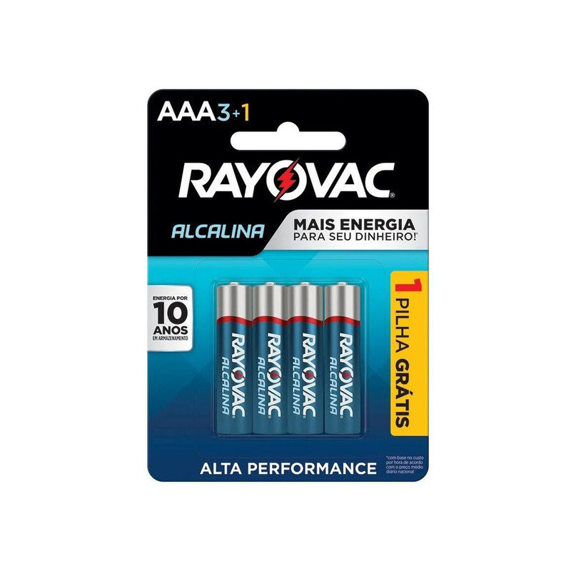 PILHA ALCALINA AAA RAYOVAC 4 UNIDADES 1,5V GRÁTIS 1 PILHA