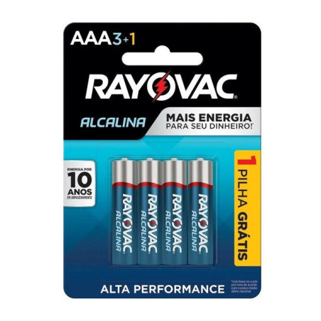 PILHA ALCALINA AAA RAYOVAC 4 UNIDADES 1,5V GRÁTIS 1 PILHA