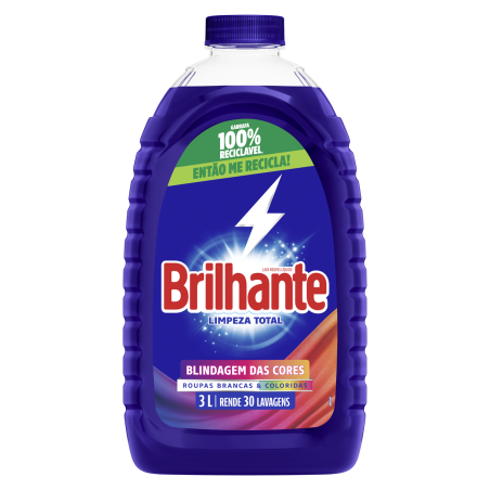 LAVA-ROUPAS LÍQUIDO ROUPAS BRANCAS E COLORIDAS BRILHANTE LIMPEZA TOTAL FRASCO 3L