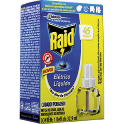 REPELENTE LÍQUIDO ELÉTRICO 45 NOITES ÓLEO DE CITRONELA RAID CAIXA 32,9ML REFIL
