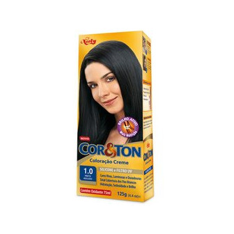 KIT COLORAÇÃO CREME COR 1.0 PRETO AZULADO NIELY COR&TON