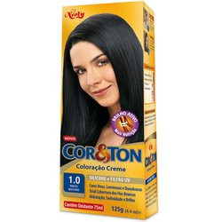 KIT COLORAÇÃO CREME COR 1.0 PRETO AZULADO NIELY COR&TON