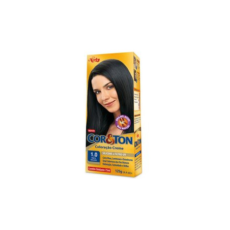 KIT COLORAÇÃO CREME COR 1.0 PRETO AZULADO NIELY COR&TON