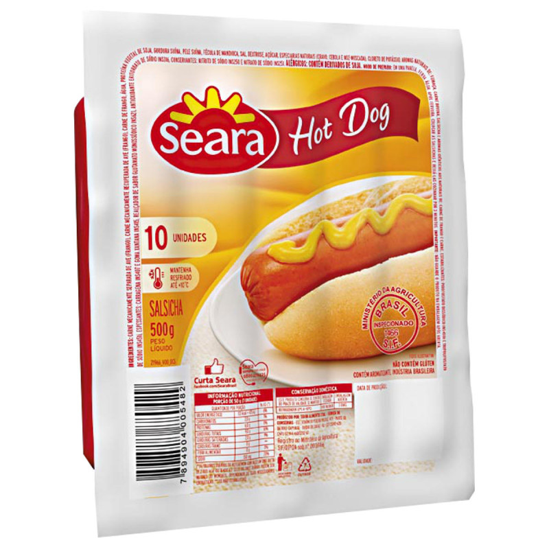 SALSICHA HOT-DOG SEARA 500G 10 UNIDADES