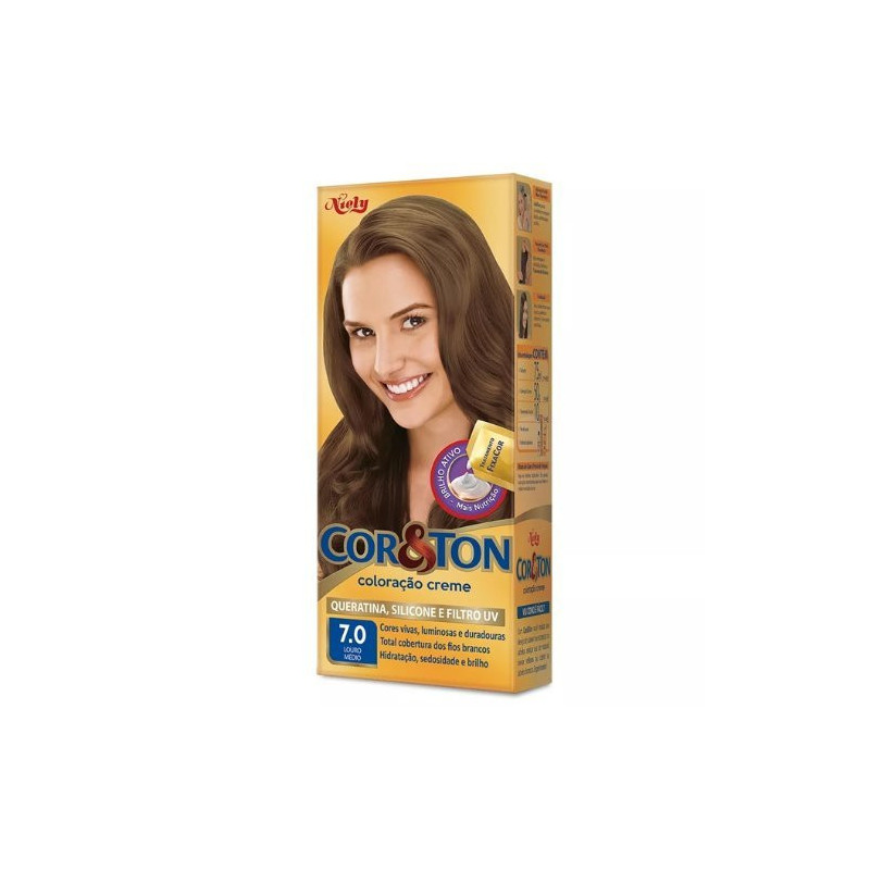 KIT COLORAÇÃO CREME COR 7.0 LOURO MÉDIO NIELY COR&TON