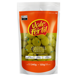 AZEITONA VERDE EM CONSERVA SEM CAROÇO VALE FÉRTIL SACHÊ 120G EMBALAGEM ECONÔMICA