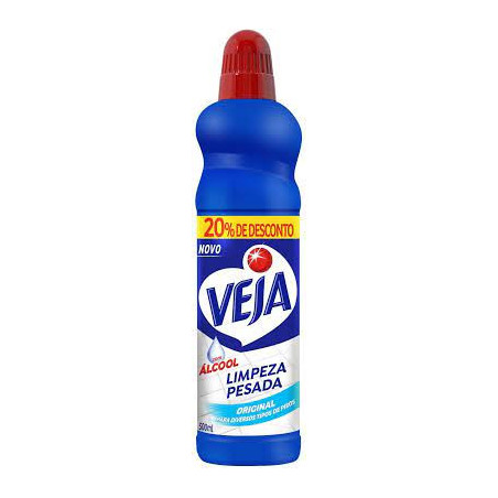 LIMPADOR LIMPEZA PESADA COM ÁLCOOL ORIGINAL VEJA FRASCO 500ML GRÁTIS 20% DE DESCONTO