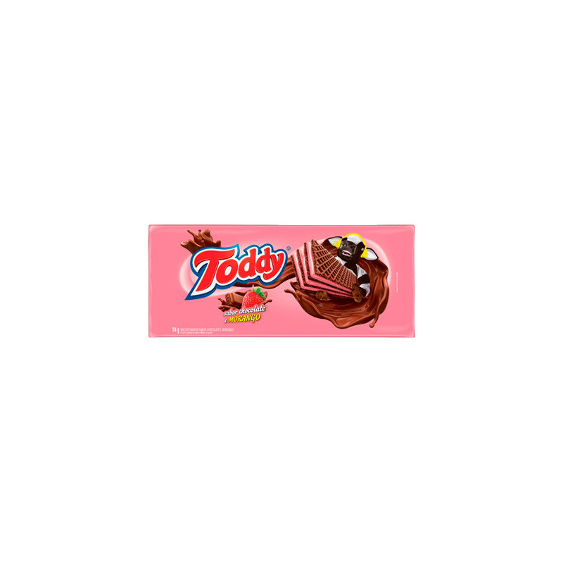 BISCOITO WAFER CHOCOLATE RECHEIO MORANGO TODDY PACOTE 94G