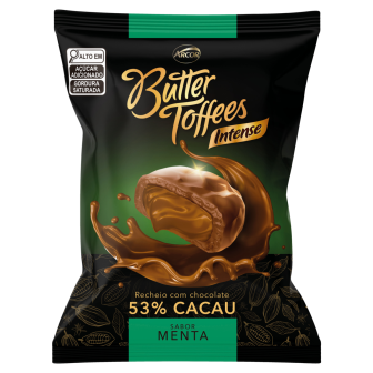 BALA MENTA RECHEIO CHOCOLATE 53% CACAU BUTTER TOFFEES INTENSE PACOTE 90G
