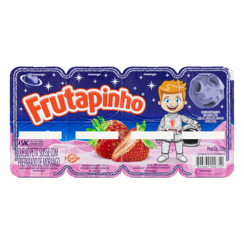 PETIT SUISSE MORANGO FRUTAPINHO BANDEJA 320G 8 UNIDADES