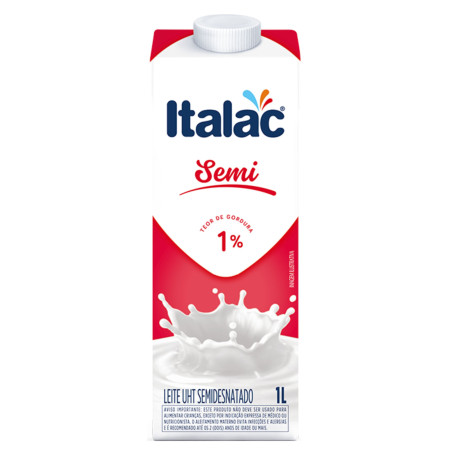 LEITE UHT SEMIDESNATADO 1L COM TAMPA ITALAC