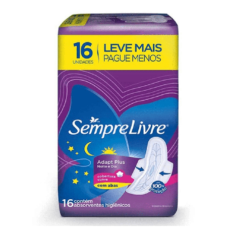 ABSORVENTE COM ABAS NOITE E DIA SUAVE SEMPRE LIVRE ADAPT PLUS PACOTE 16 UNIDADES LEVE MAIS PAGUE MENOS