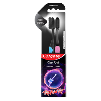 ESCOVA DENTAL MACIA CARVÃO ROCK IN RIO COLGATE SLIM SOFT 2 UNIDADES