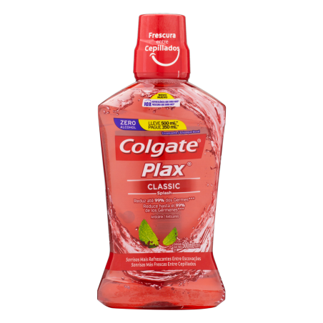 ENXAGUANTE BUCAL ZERO ÁLCOOL CLASSIC COLGATE PLAX FRASCO LEVE 500ML PAGUE 350ML