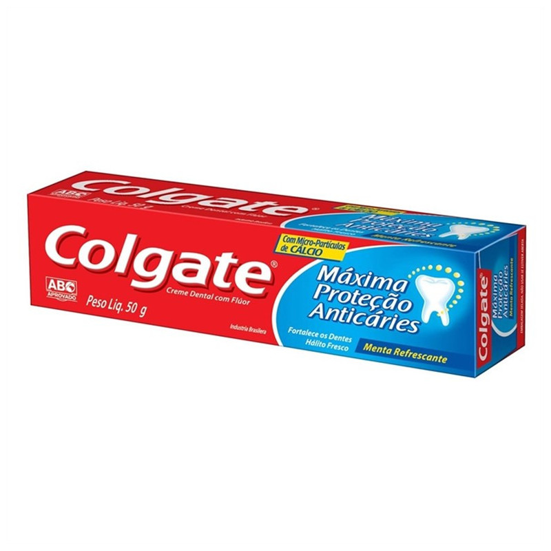 CREME DENTAL MENTA REFRESCANTE COLGATE MÁXIMA PROTEÇÃO ANTICÁRIES CAIXA 50G