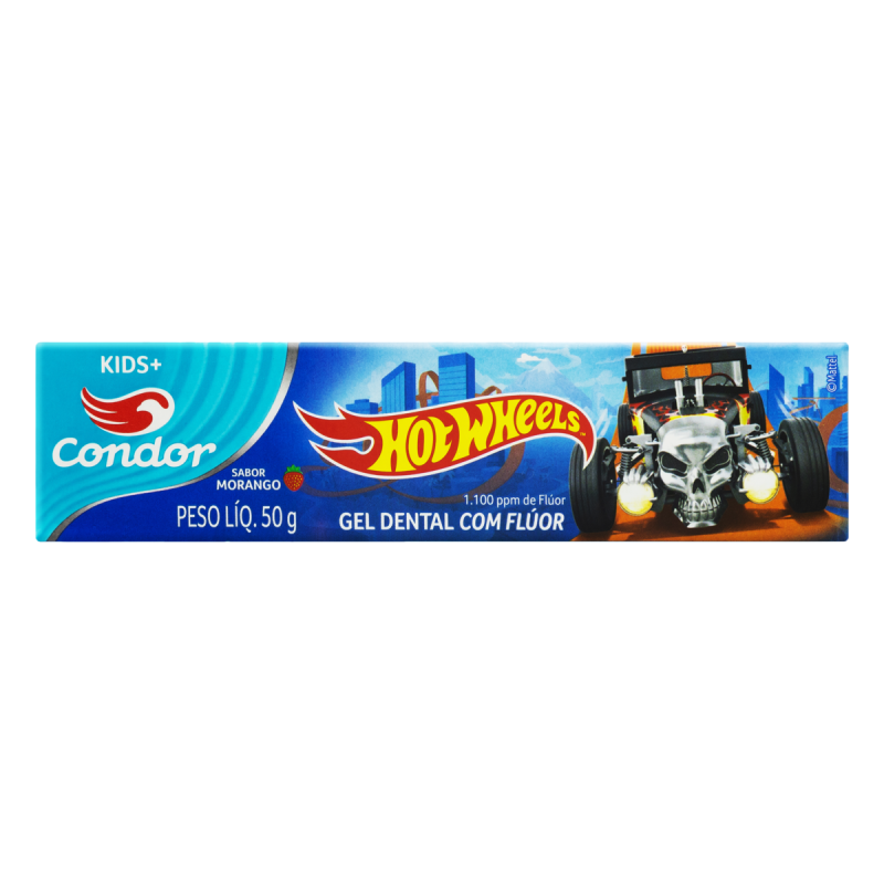 GEL DENTAL COM FLÚOR MORANGO HOT WHEELS CONDOR KIDS+ CAIXA 50G
