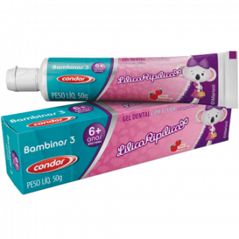 GEL DENTAL COM FLÚOR MORANGO LILICA RIPILICA CONDOR KIDS+ CAIXA 50G