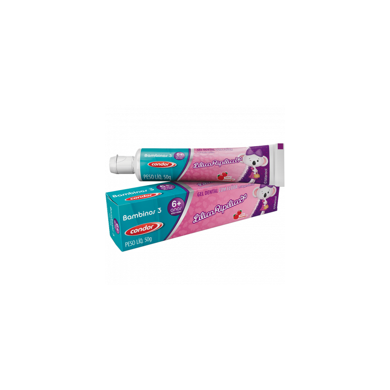 GEL DENTAL COM FLÚOR MORANGO LILICA RIPILICA CONDOR KIDS+ CAIXA 50G