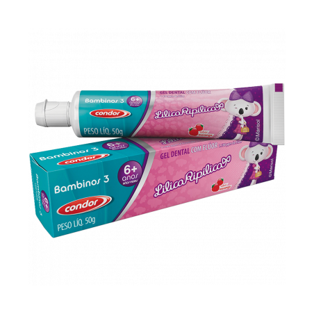 GEL DENTAL COM FLÚOR MORANGO LILICA RIPILICA CONDOR KIDS+ CAIXA 50G