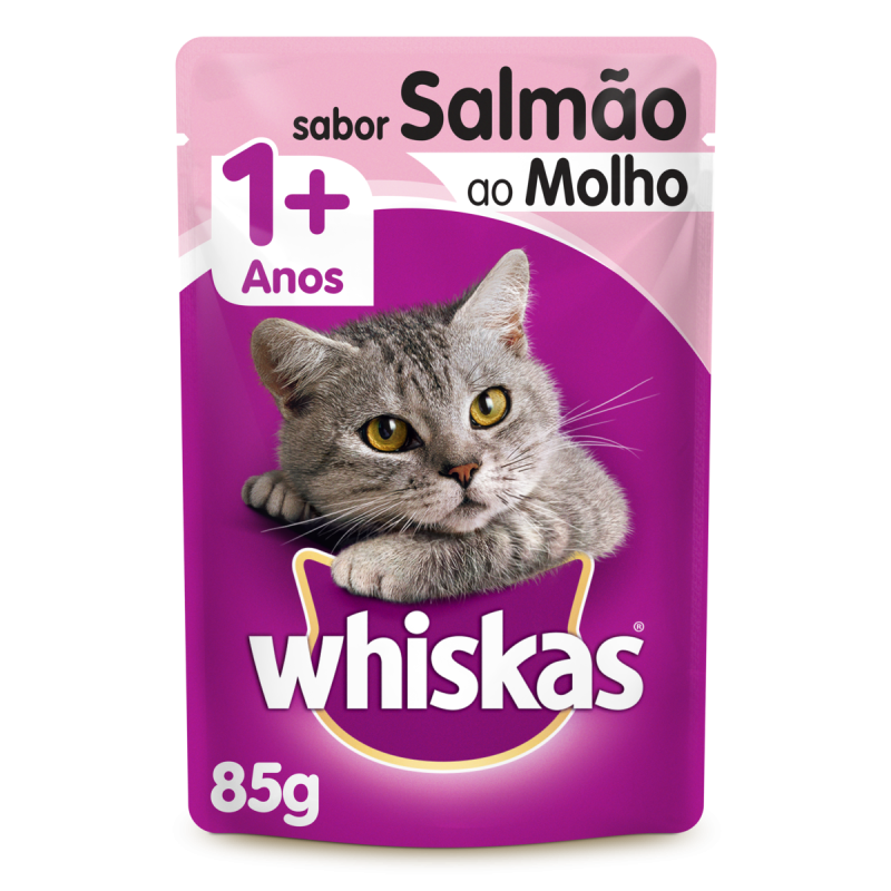 ALIMENTO PARA GATOS ADULTOS SALMÃO AO MOLHO WHISKAS SACHÊ 85G