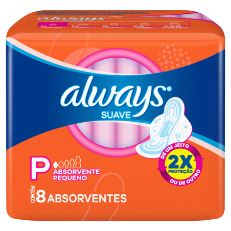 ABSORVENTE COM ABAS SUAVE ALWAYS P PACOTE 8 UNIDADES