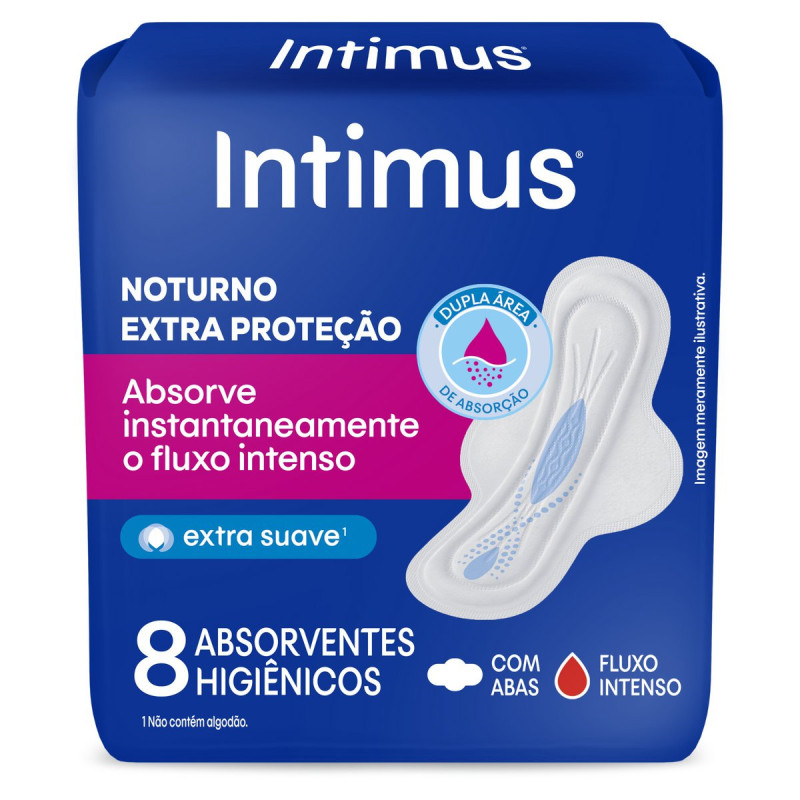 ABSORVENTE COM ABAS SUAVE INTIMUS NOTURNO PACOTE 8 UNIDADES