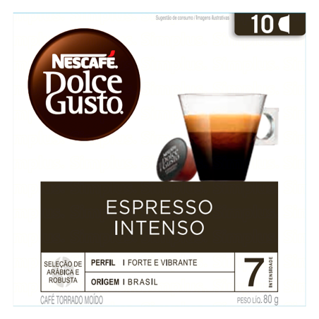 CAFÉ EM CÁPSULA TORRADO E MOÍDO ESPRESSO INTENSO NESCAFÉ DOLCE GUSTO CAIXA 80G 10 UNIDADES