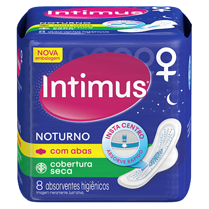 ABSORVENTE COM ABAS SECA INTIMUS NOTURNO PACOTE 8 UNIDADES