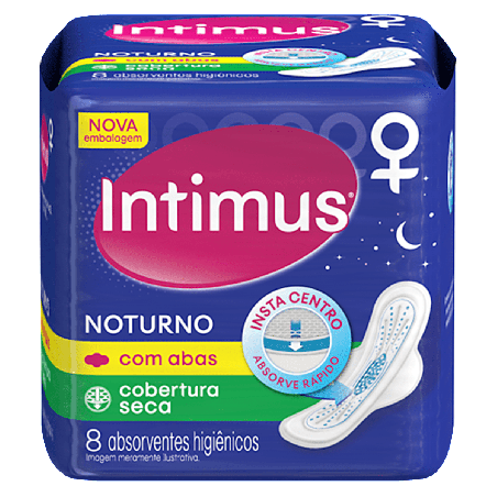 ABSORVENTE COM ABAS SECA INTIMUS NOTURNO PACOTE 8 UNIDADES