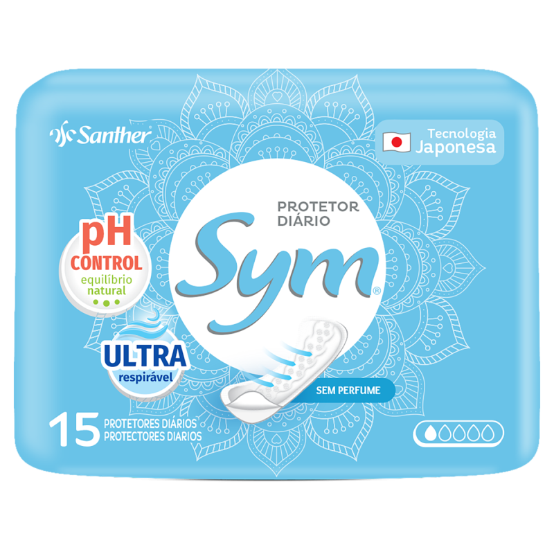 PROTETOR DIÁRIO SEM ABAS ULTRA RESPIRÁVEL SYM PACOTE 15 UNIDADES