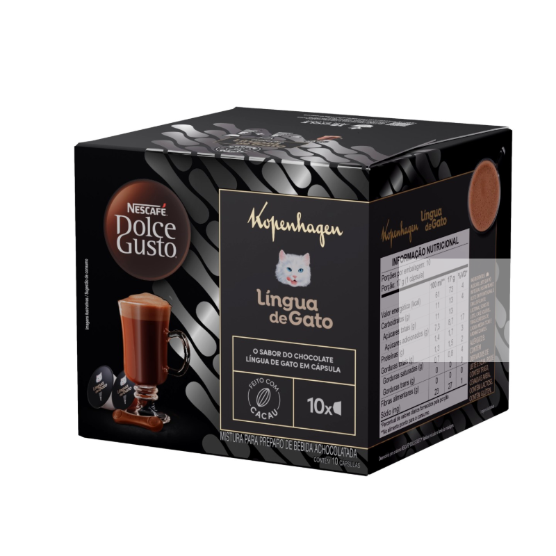 ACHOCOLATADO EM CÁPSULA KOPENHAGEN LÍNGUA DE GATO NESCAFÉ DOLCE GUSTO CAIXA 162,5G 10 UNIDADES