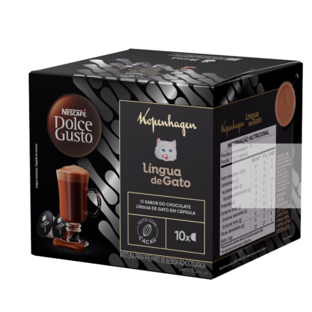 ACHOCOLATADO EM CÁPSULA KOPENHAGEN LÍNGUA DE GATO NESCAFÉ DOLCE GUSTO CAIXA 162,5G 10 UNIDADES