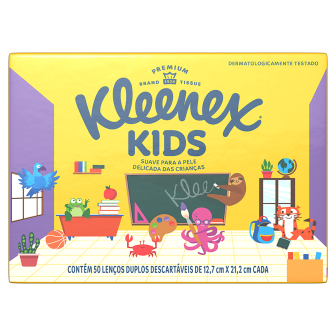 LENÇO DE PAPEL FOLHA DUPLA EXTRA SUAVE KLEENEX KIDS CAIXA LEVE 60 PAGUE 50 UNIDADES